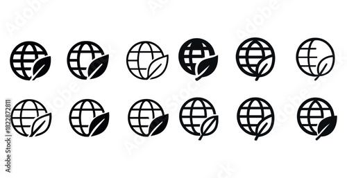 Collection of eco-friendly globe and leaf icons