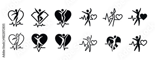 Dance and heartbeat icons symbolizing health and fitness