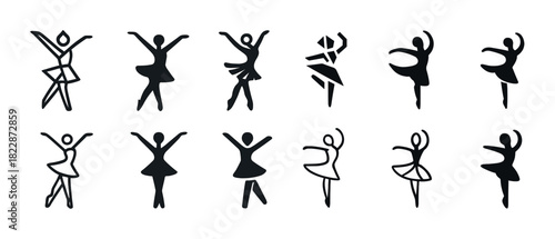 Silhouette ballet dancers in various poses
