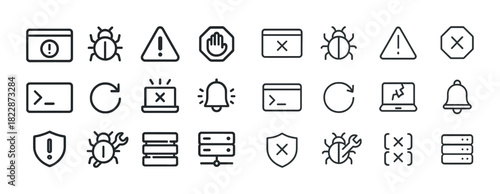 Set of linear bug warning and error interface icons