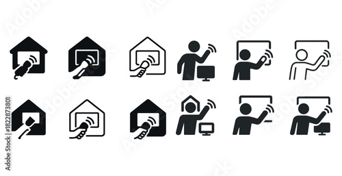Smart home icon set: voice control, automation, presentation symbols