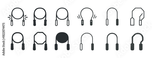 Jump rope icons set: various designs and styles for fitness and exercise