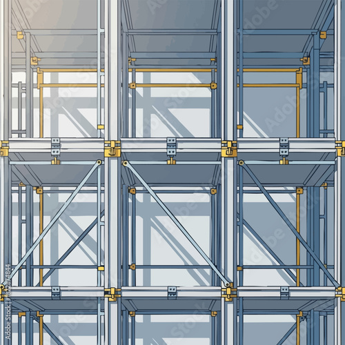 A detailed illustration of scaffolding, showcasing the intricate metal framework and its design, perfect for construction and architectural projects.