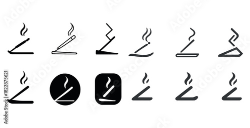 Minimalistic incense stick icon set in various styles and angles