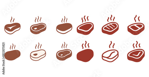 Assorted steak icons: grilled meat illustrations in various cuts and doneness levels