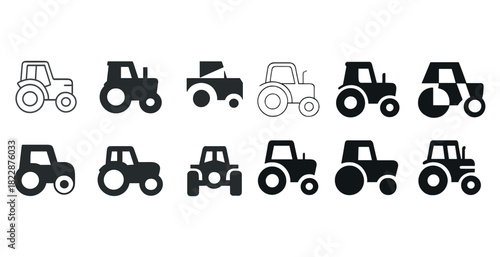 Set of tractor icons in varied styles and designs for agricultural themes