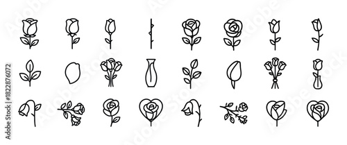 Collection of minimalist floral icons featuring various flowers and vases