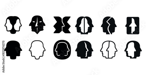 Black and white optical illusion faces collection