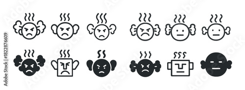 Set of angry and neutral face icons with various expressions and styles