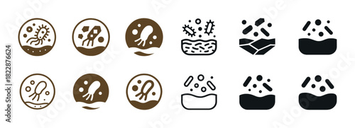 Microbiology icons collection: bacteria and microorganisms design set