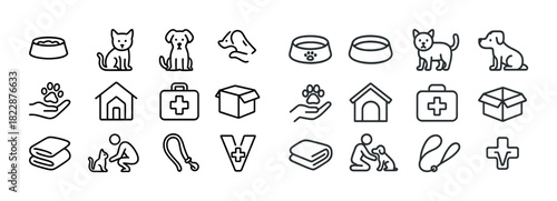 Pet care icons: cats, dogs, essentials