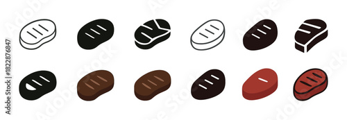 Vector icons of steak in various styles and colors