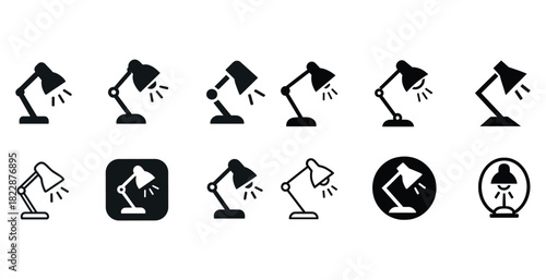 Collection of desk lamp icons in various styles and poses