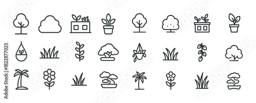 Minimalist plant and tree icons set for eco-friendly designs