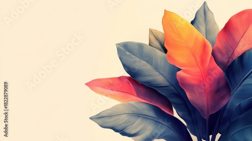 Wallpaper Mural Vibrant tropical leaves, pastel colors, soft light, elegant design, ideal for nature backdrop, print, presentation, web banner Torontodigital.ca