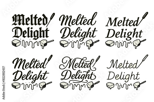 Melted Delight Styles. Melted Delight. Create a calligraphy lettering illustration of the phrase: Melted