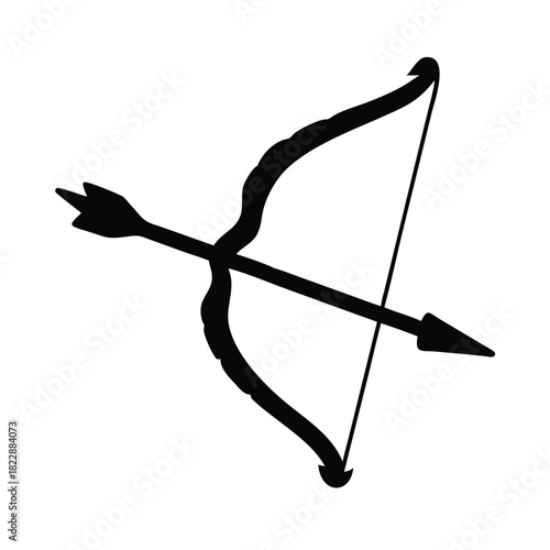 A black silhouette of a bow and arrow on a white background.
