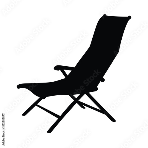 A black silhouette of a reclining lounge chair is isolated on a white background.