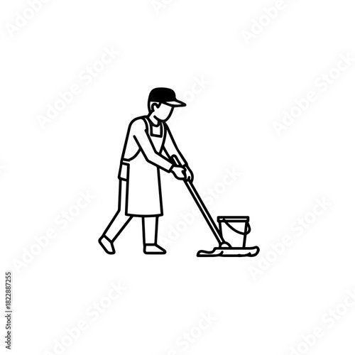 Cleaning service worker mopping floor icon