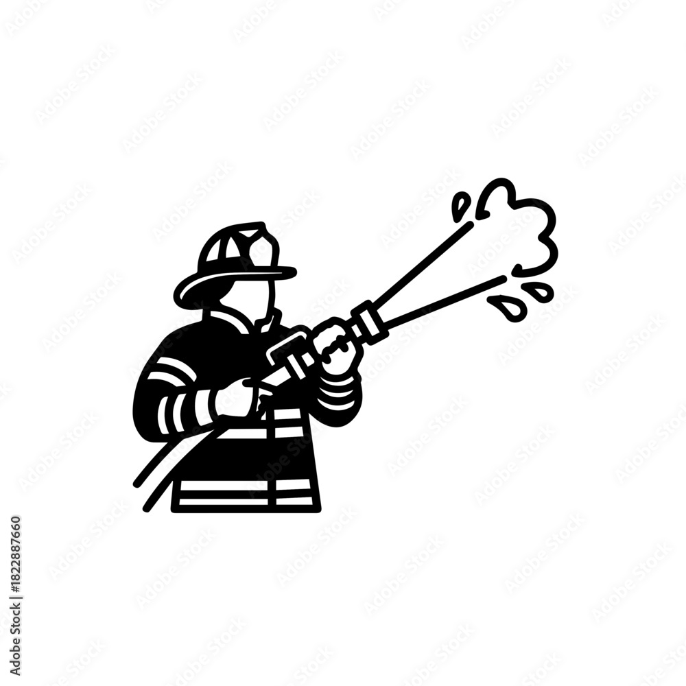 Obraz premium Firefighter Spraying Water Silhouette Illustration
