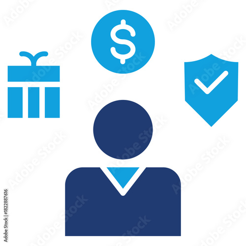 Employee Benefit Flat Blue Icon