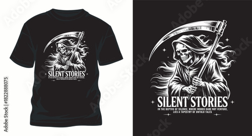 Grim reaper holding scythe vector illustration for tshirt design