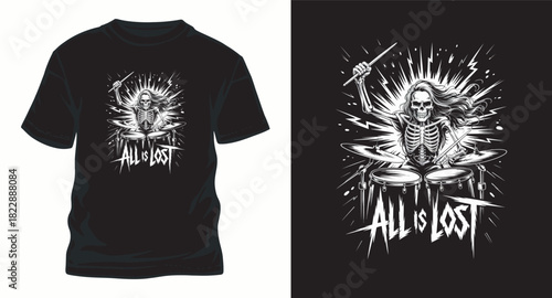 Skeleton playing drum vector illustration for tshirt design