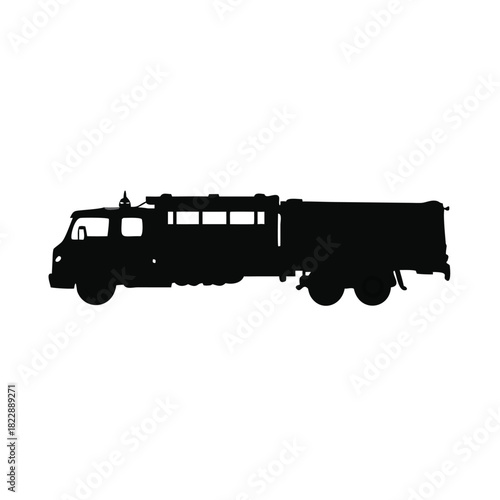 A silhouette of a fire truck is shown from a side view against a white background.