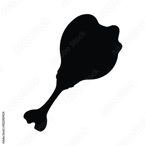 A black silhouette of a cooked chicken leg on a white background.