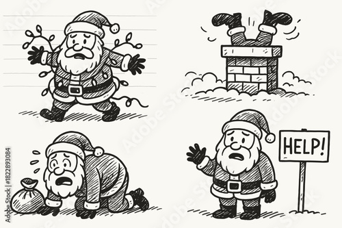 Santa in Trouble. Santa in trouble. Hand-drawn doodle illustration of Santa in trouble.