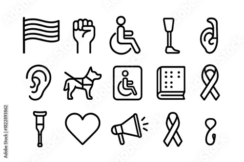 Inclusive Pride Icons. Inclusive pride icons. Line outline icon set of inclusive pride icons: rainbow flag,