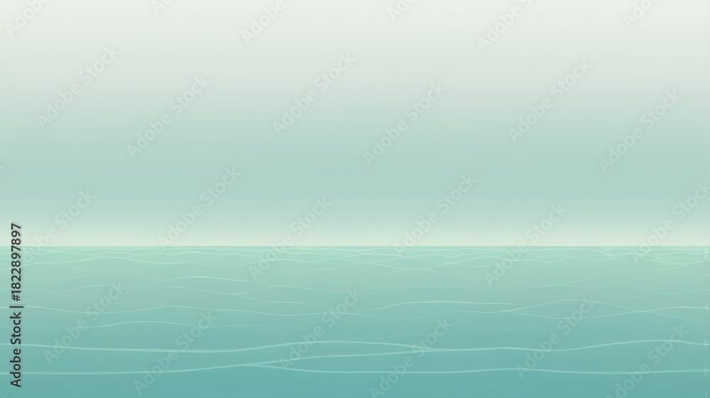 Obraz premium Serene turquoise ocean with gentle waves under a soft, hazy sky, creating a peaceful seascape