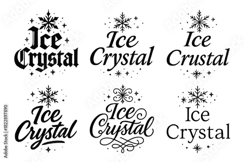 Calligraphy Ice Variations. Ice Crystal. Create a calligraphy lettering illustration of the phrase: Ice
