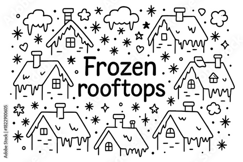 Frozen Rooftop Doodles. Frozen rooftops. Hand-drawn doodle illustration of Frozen rooftops. rooftops, icicles,