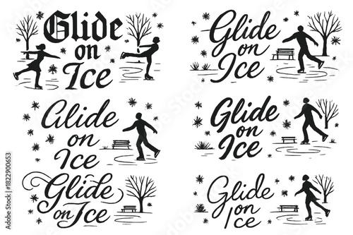 Calligraphy Ice Skating Art. Glide on Ice. Create a calligraphy lettering illustration of the phrase: Glide on