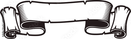 A scroll or banner parchment paper ribbon band in a vintage woodcut style	