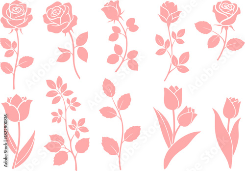 plant and floral lineart illustration for romatic decoration or stock of wedding print, flower vector bundle
