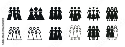 Abstract silhouette figures in geometric patterns in black and white