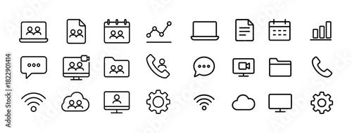 Minimalist office icons for communication and productivity tools