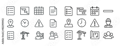 Set of construction and planning icons in linear style