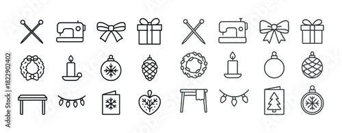 Festive holiday icon set: crafting tools, gifts, decorations, and symbols