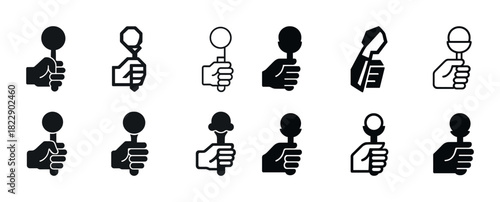 Hand holding various lollipop icons in black and white designs