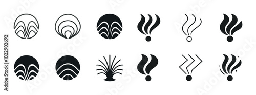 Abstract black and white logo set with geometric and organic shapes