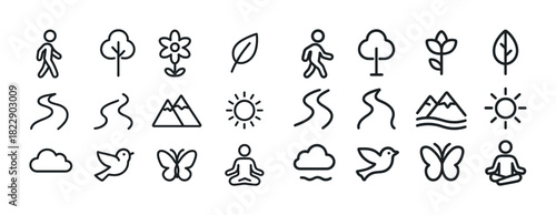 Minimalist nature and yoga icons collection