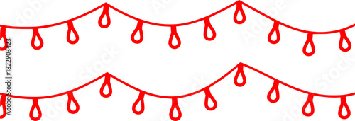 Seamless border Christmas holiday lights. Repeating pattern line art coloring light bulbs garland for Christmas holiday cards, banners, footer, header, menu. Vector illustration black on white.	