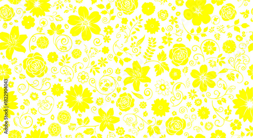 Seamless pattern, hand drawn outline flowers on white background
