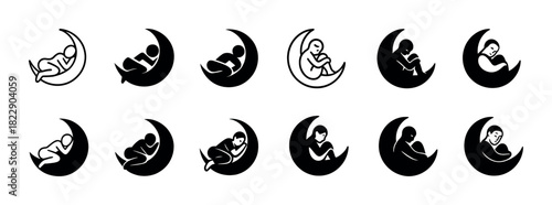 Silhouette of moon-cradled figures in various poses