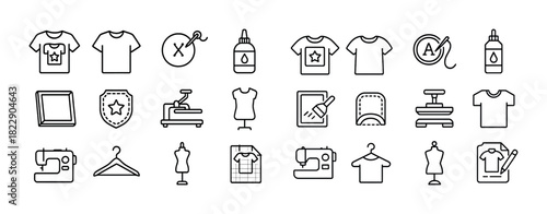 Line icons for t-shirt design and sewing skills