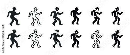 Silhouettes of dancing men in hats - isolated vector art
