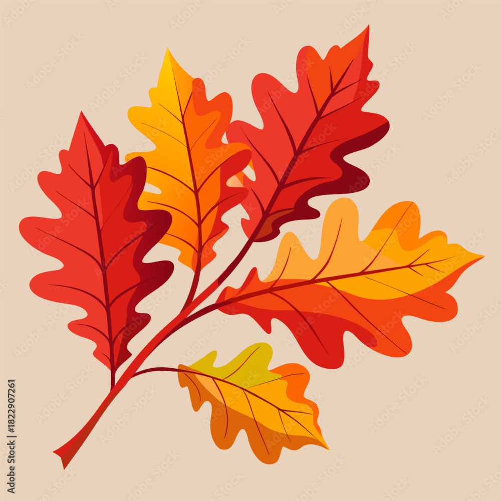 Obraz premium Autumn Oak Leaves Botanical Vector